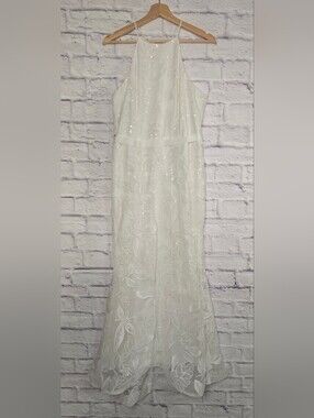 DB Studio Sequin Embroidered Wedding Dress High Low Bridal Gown